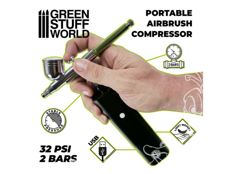 Green Stuff 501598 Compresseur d'Aérographe Portable 32PSI