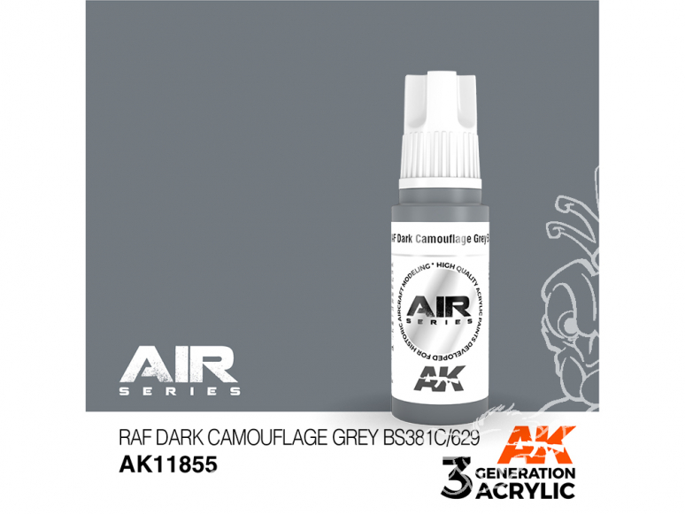 Ak interactive peinture acrylique 3G AK11855 RAF Dark camouflage grey BS381C/629 - Gris foncé camouflage 17ml AIR