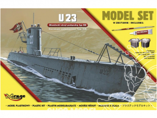 Mirage maquette Sous-marins 840066 Model set U23 type II B Allemand Inclus peintures principale colle et pinceau 1/400