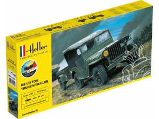Heller maquette militaire 57105 STARTER KIT Jeep avec remorque inclus peintures principale colle et pinceau 1/35