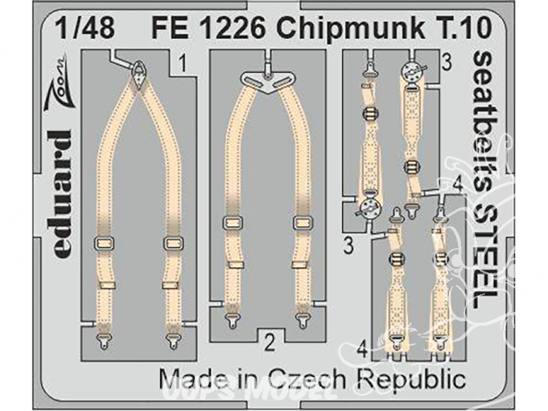 EDUARD photodecoupe avion FE1226 Harnais métal Chipmunk T.10 Airfix 1/48