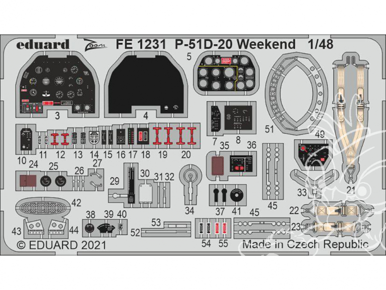 EDUARD photodecoupe avion FE1231 Zoom amélioration P-51D-20 Weekend Eduard 1/48