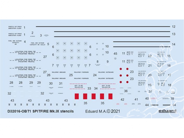 Eduard Decalques avion D32016 Marquages - Stencils Spitfire Mk.IX Tamiya / Revell 1/32