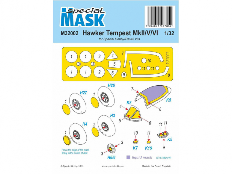Special Hobby Masque avion M32002 Hawker Tempest MK.II/V/VI pour kit special hobby et Revell 1/32