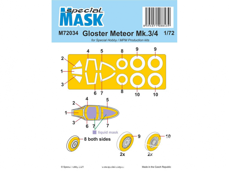 Special Hobby Masque avion M72034 MASQUE Gloster Meteor Mk.3/4 MASK kit Special Hobby et MPM 1/72