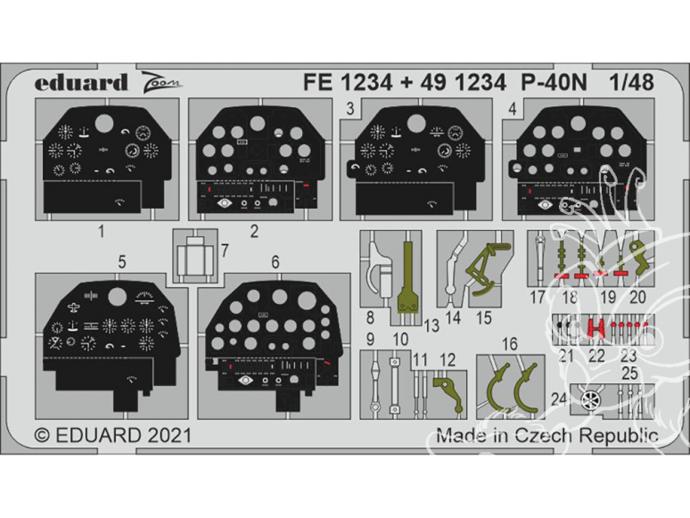 EDUARD photodecoupe avion FE1234 Zoom amélioration P-40N Academy 1/48