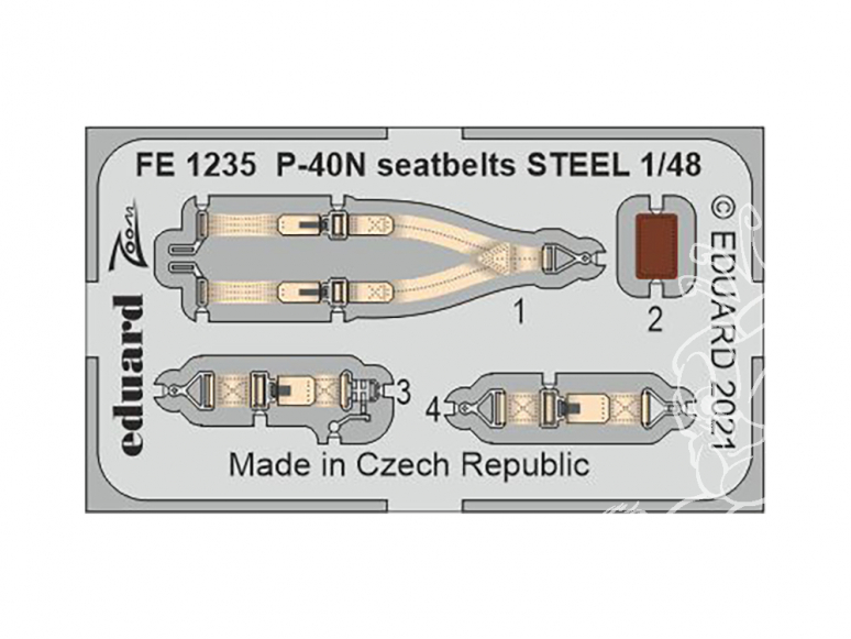 EDUARD photodecoupe avion FE1235 Harnais métal P-40N Academy 1/48
