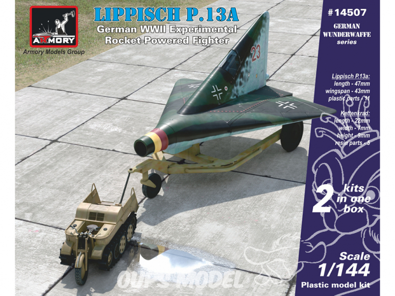 Armory Models maquette avion AR14507 Lippisch P.13A avec Kettenkrad 1/144