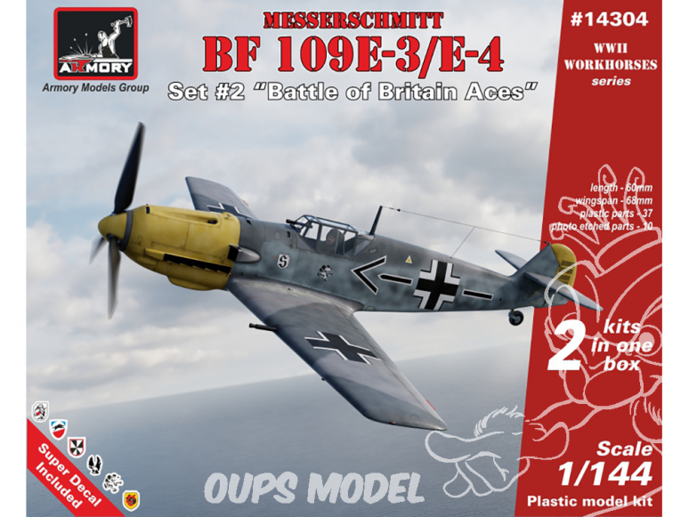 Armory Models maquette avion AR14304 Messerschmitt Bf 109E-3/E-4 Set 2 "AS Bataille d'Angleterre" 1/144