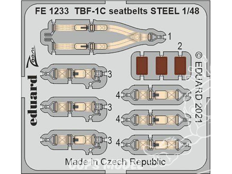 EDUARD photodecoupe avion FE1233 Harnais métal TBF-1C Academy 1/48