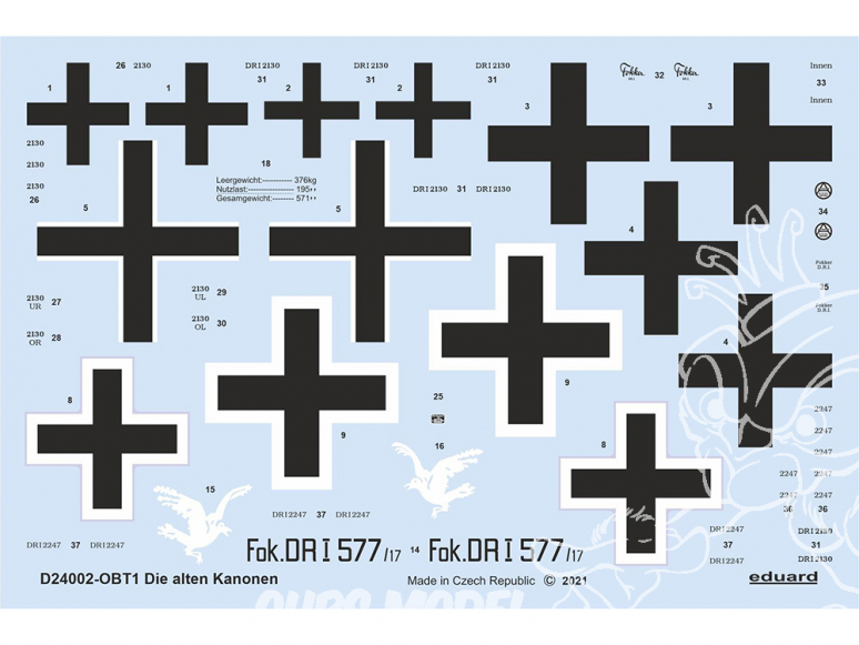 Eduard Decalques avion D24002 Die Alten Kanonen Meng Fokker Dr.I 1/24