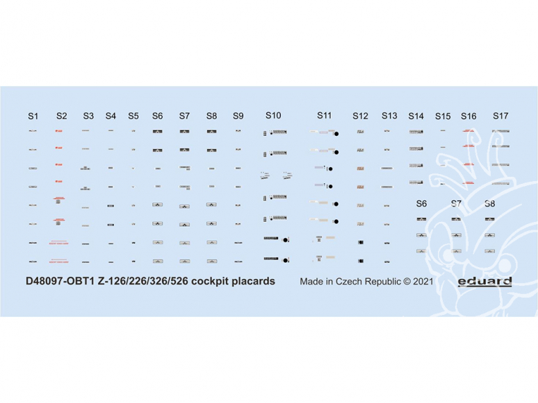 Eduard Decalques avion D48097 Cockpit Placards Z-126 / 226 / 326 / 526 Eduard 1/48