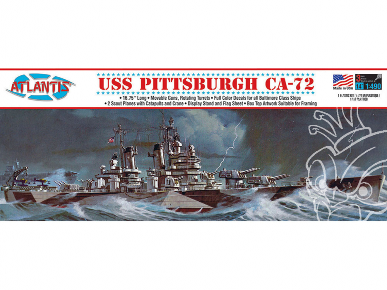 Atlantis maquette bateau H457 USS Pittsburgh CA-72 heavy Cruiser 1/490