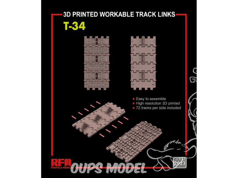 Rye Field Model maquette militaire 2023 Chenilles maillon par maillon T-34 imprimé en 3D 1/35