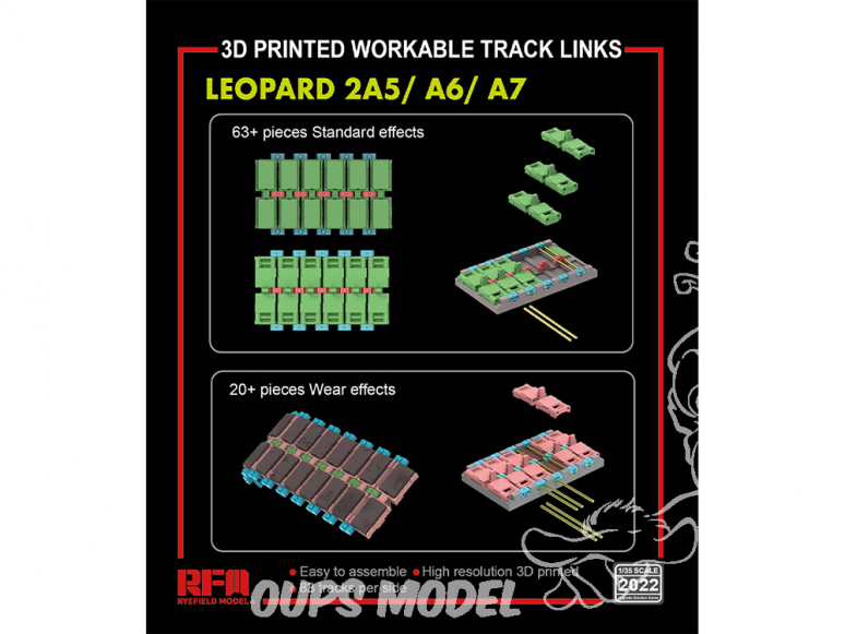 Rye Field Model maquette militaire 2022 Chenilles maillon par maillon Leopard 2A5 / A6 / A7 imprimé en 3D 1/35