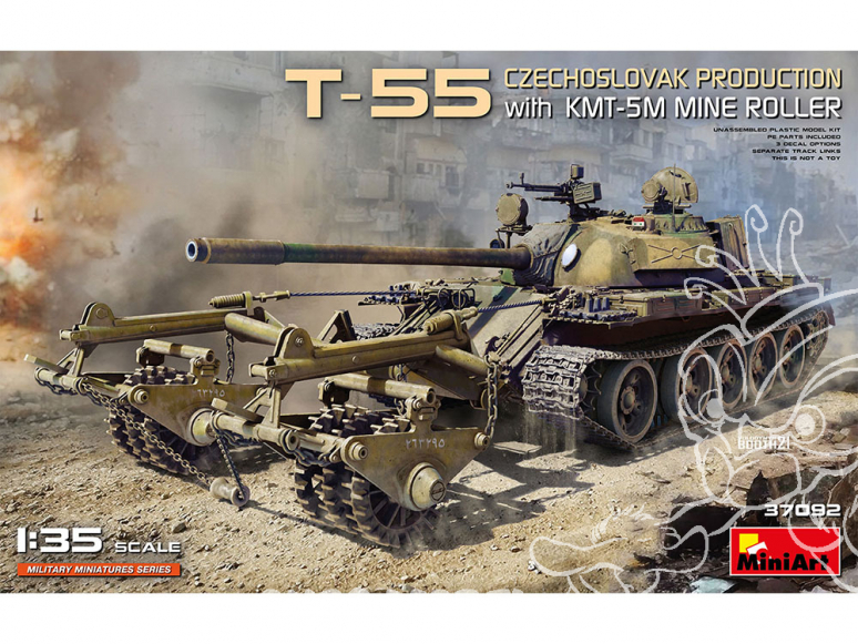 Mini Art maquette militaire 37092 T-55 PRODUCTION TCHÉCOSLOVAQUE avec ROULEAU DE MINE KMT-5M 1/35