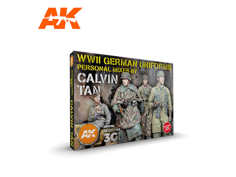 Ak interactive peinture acrylique 3G Set AK11759 ENSEMBLE SIGNATURE differents Uniformes Allemand WWII CALVIN TAN 3G