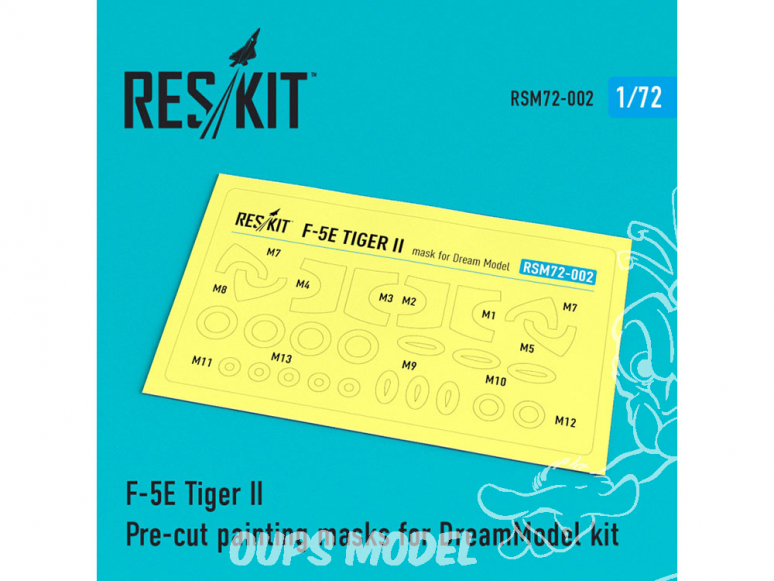 ResKit kit d'amelioration avion RSM72-0002 F-5E Tiger II Masques de peinture pour kit DreamModel 1/72