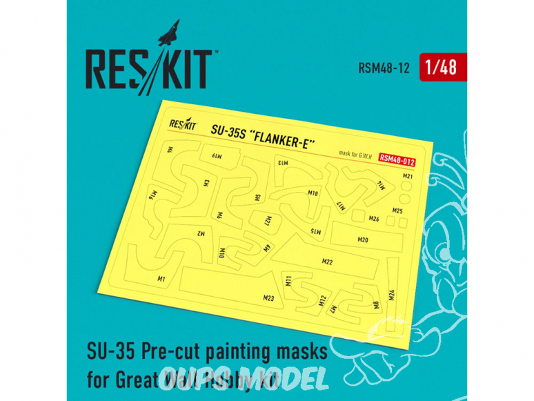 ResKit kit d'amelioration Avion RSM48-0012 Masques de peinture Su-35 pour kit Great Wall Hobby 1/48