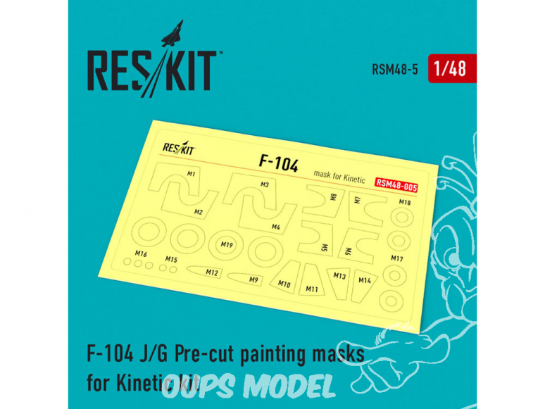 ResKit kit d'amelioration Avion RSM48-0005 Masques de peinture F-104 J/G pour kit Kinetic 1/48