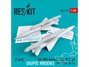 ResKit kit armement Avion RS48-0278 Missile Kh-58U avec AKU 58 (2 pièces) 1/48