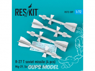 ResKit kit d'amelioration Avion RS72-0309 Missile soviétique R-27 T (4 pièces) 1/72