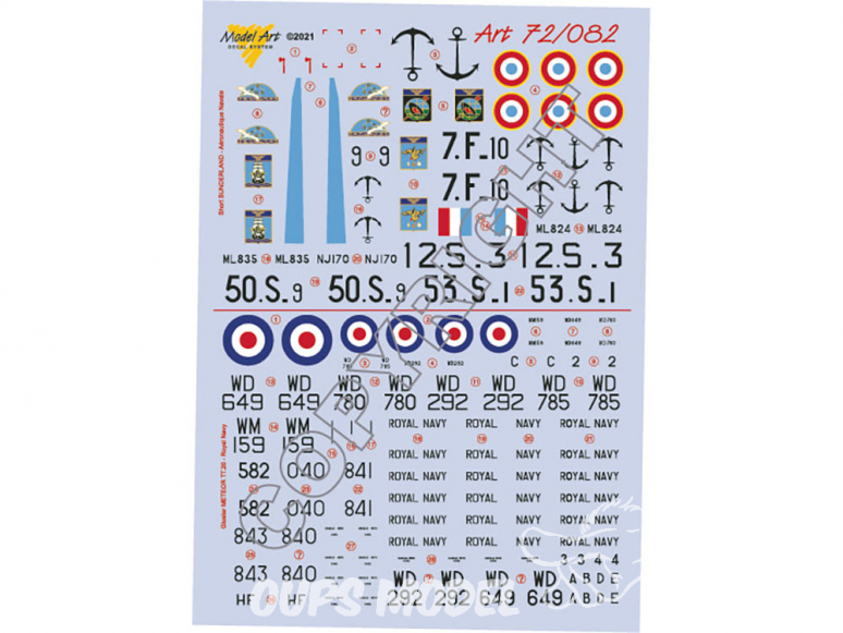 Decalques Model Art 72/081 Vought Corsair Français Gloster Meteor NF.11 Sea Balliol T.21 1/72