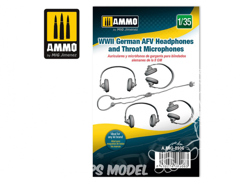 Ammo Mig accessoire 8906 Casques ecouteurs WWII Allemand 1/35