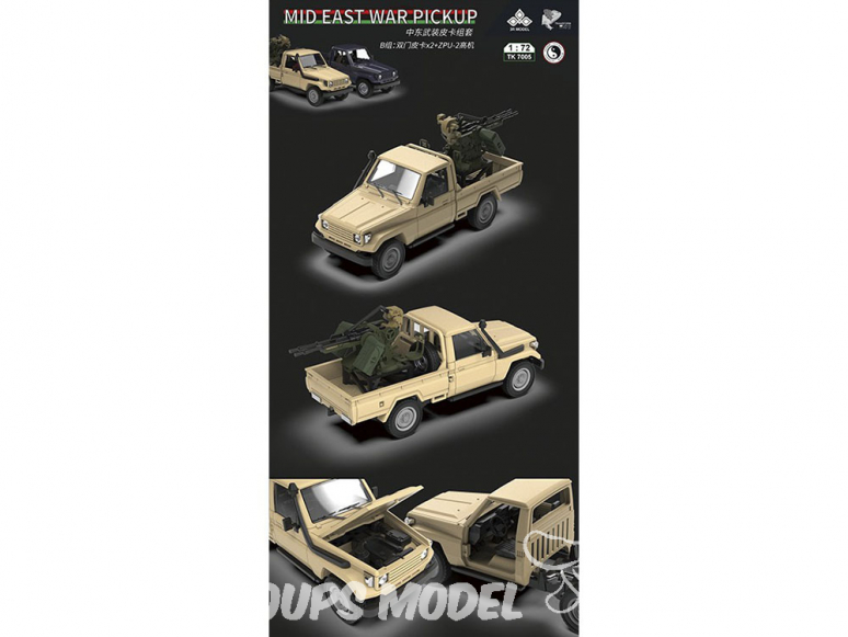 3R Model maquette militaire TK7005 Pick up x2 + ZPU-2 - Mid East War Pickup 1/72