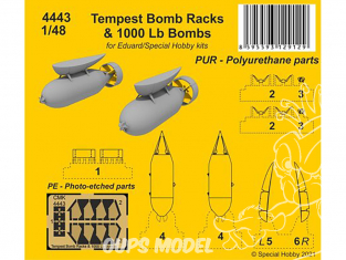 CMK kit resine 4443 Porte-bombes Tempest et bombes de 1000 lb kit Special Hobby et Eduard 1/48