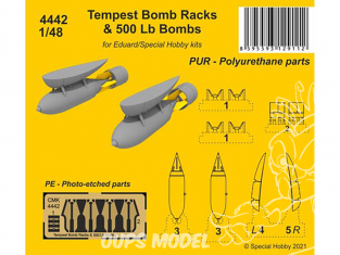 CMK kit resine 4442 Porte-bombes Tempest et bombes de 500 lb kit Special Hobby et Eduard 1/48