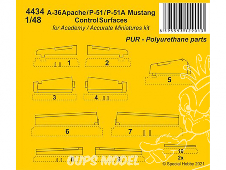 CMK kit resine 4434 Surfaces de contrôle A-36 Apache / P-51 / P-51A Mustang kit Academy et Accurate 1/48