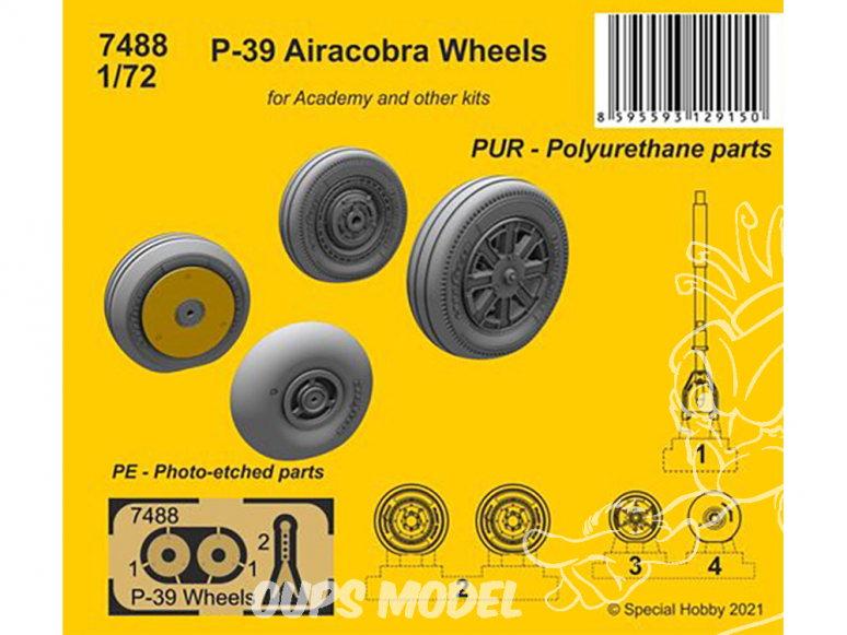 Cmk kit d'amelioration 7488 Roues et jambe avant P-39 Airacobra Kit academy et autres 1/72