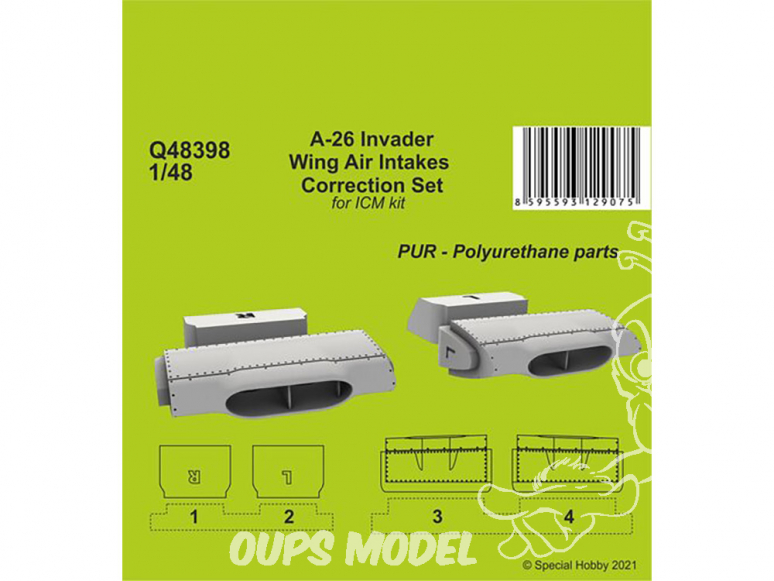 Cmk kit resine Q48398 A-26 Invader Kit de correction des prises d'air d'ailes kit ICM 1/48