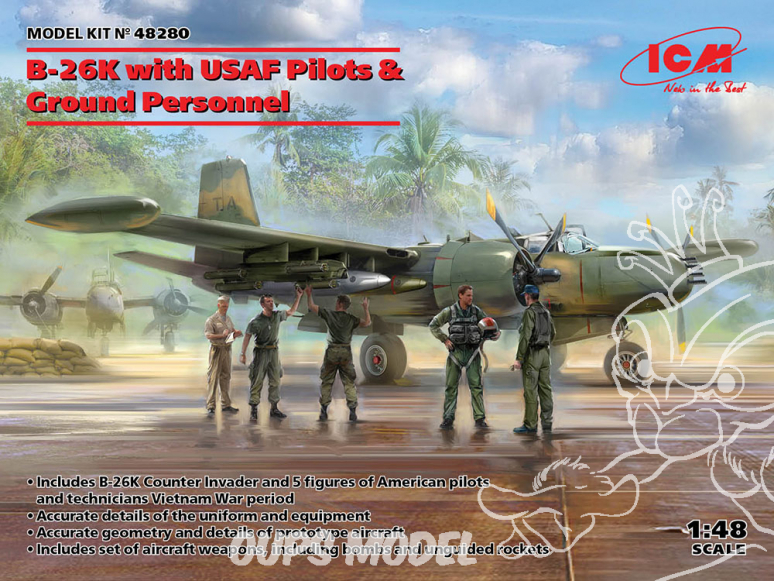 Icm maquette avion 48280 B-26K avec pilotes et personnel au sol de l'USAF 1/48