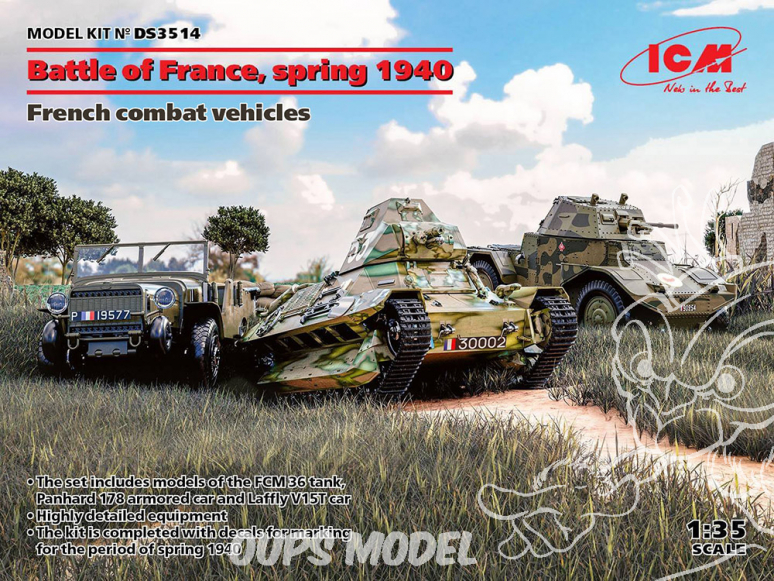 Icm maquette militaire DS3514 Bataille de France, printemps 1940 Panhard 178 AMD-35, FCM 36, Laffly V15T 1/35