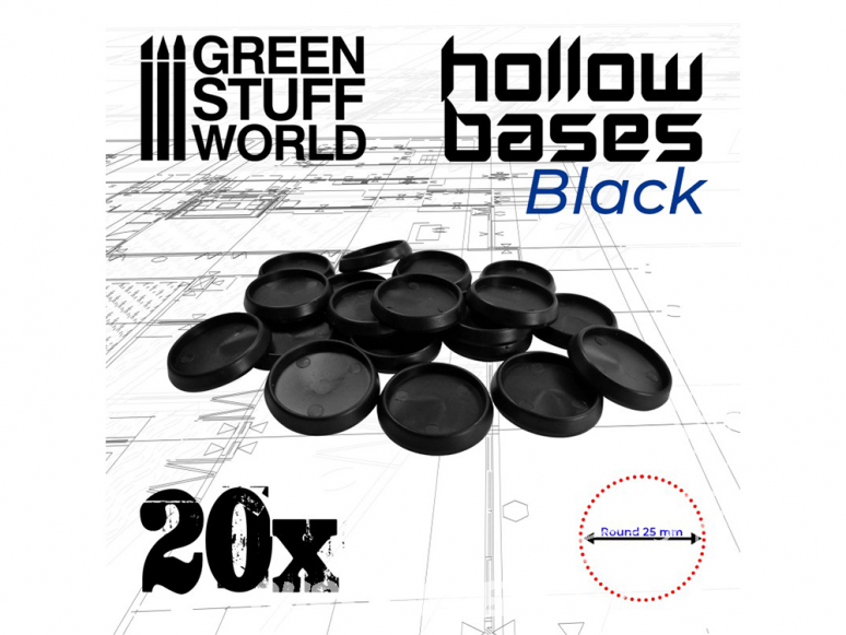 Green Stuff 504001 Socles en plastique noir creux Rond 25mm