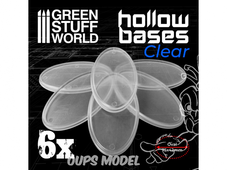 Green Stuff 504131 Socles en plastique transparents creux Ovales 75x42mm