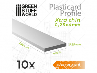 Green Stuff 503264 uPVC Plasticard Profilé Extra-fin 0.25mm x 4mm
