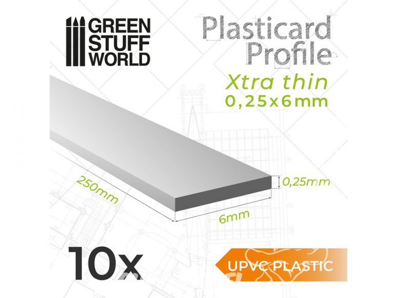 Green Stuff 503271 uPVC Plasticard Profilé Extra-fin 0.25mm x 6mm