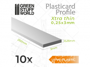 Green Stuff 503257 uPVC Plasticard Profilé Extra-fin 0.25mm x 3mm
