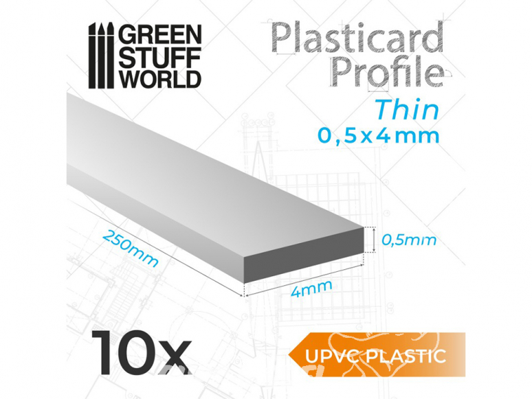 Green Stuff 503363 uPVC Plasticard Profilé Fin 0.50mm x 4mm