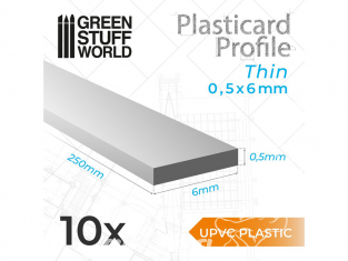 Green Stuff 503370 uPVC Plasticard Profilé Fin 0.50mm x 6mm
