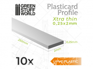 Green Stuff 503240 uPVC Plasticard Profilé Extra-fin 0.25mm x 2mm