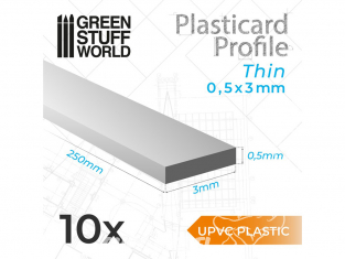 Green Stuff 503356 uPVC Plasticard Profilé Profilé Fin 0.50mm x 3mm