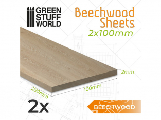 Green Stuff 503882 2 Feuilles de bois hêtre 2x100x250mm