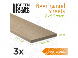 Green Stuff 503875 3 Feuilles de bois hêtre 2x80x250mm