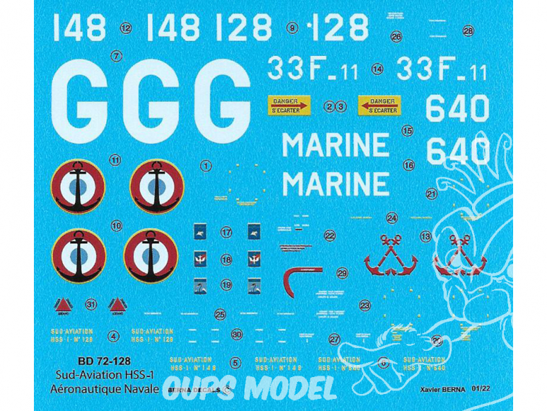 Decalques Berna decals BD72-128 Sud-Aviation HSS-1 1/72