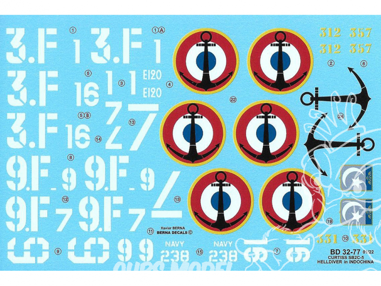 DECALQUES BERNA DECALS BD32-77 Curtiss SB2C-5 Helldiver Indochine 1/32