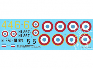 DECALQUES BERNA DECALS BD32-76 De Havillanfd D.H.82 Tiger Moth Français 1/32